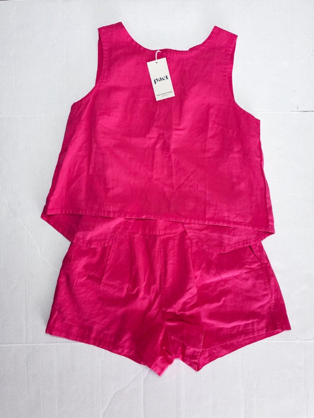NWT Pact Canopy Linen Organic Cotton Blend Tank Top & Shorts Set - L - Coral Red